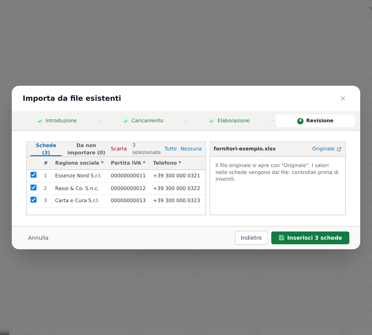La scheda dei fornitori e l’importazione da documenti.