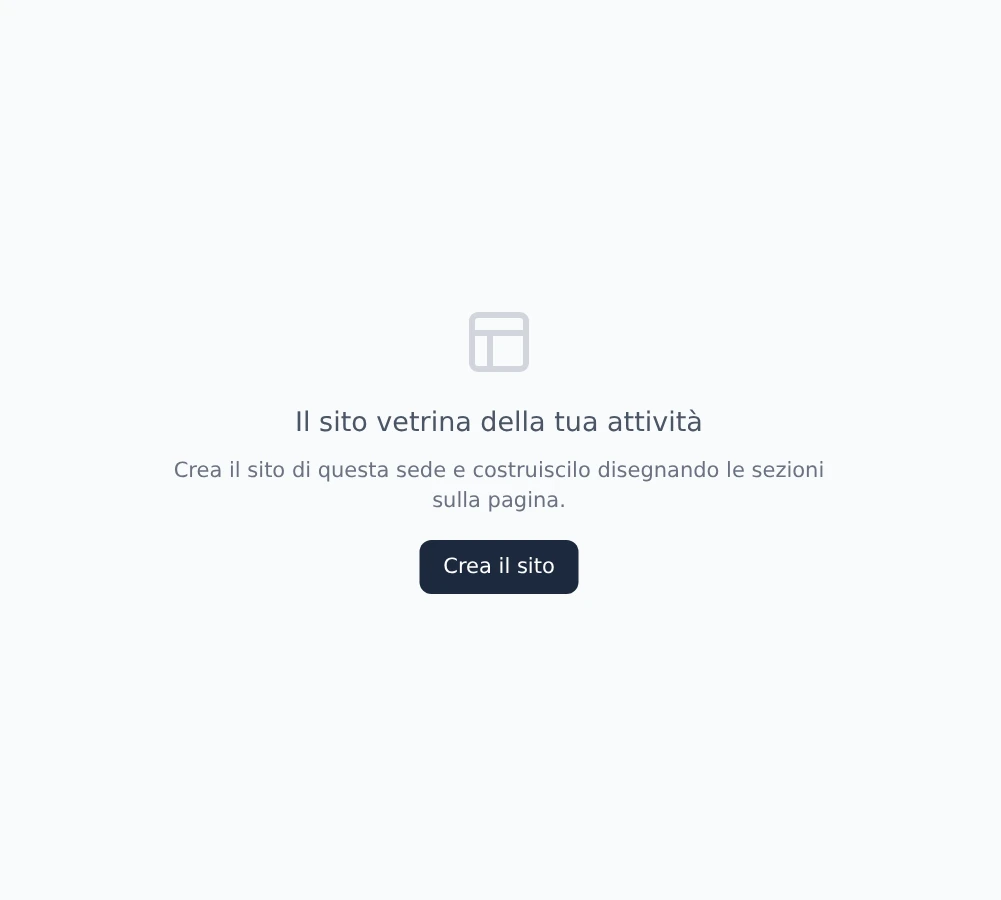 La pagina «Il sito vetrina della tua attività» con il pulsante Crea il sito.